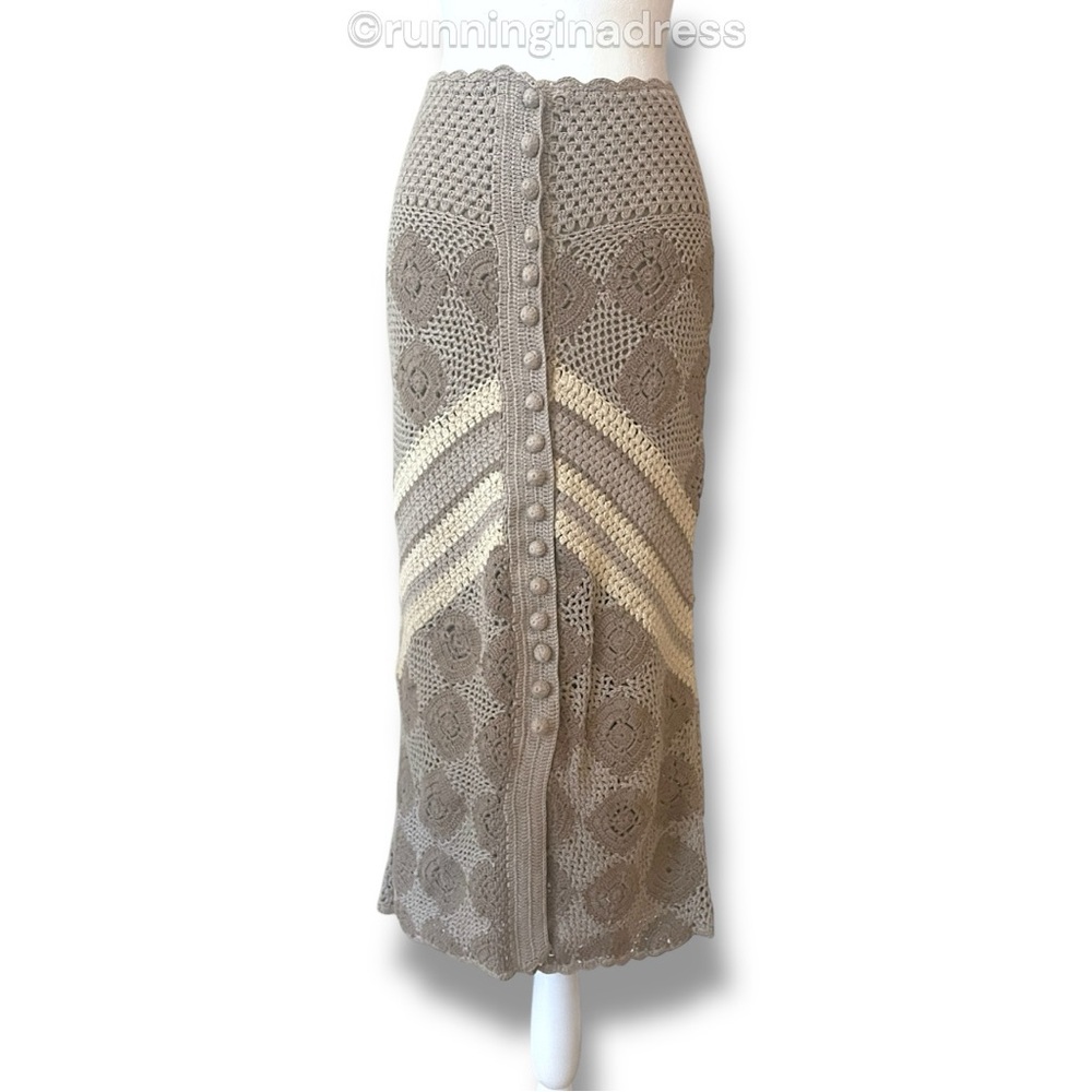 NWT Free People Touch The Sun Crochet Midi Skirt Size Small In Color Neutral - Picture 2 of 13